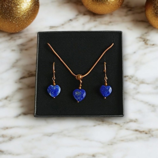 Image of Pakamera RAZEM TANIEJ! uroczy komplet: serduszko LAPIS LAZULI : wyjątkowy prezent