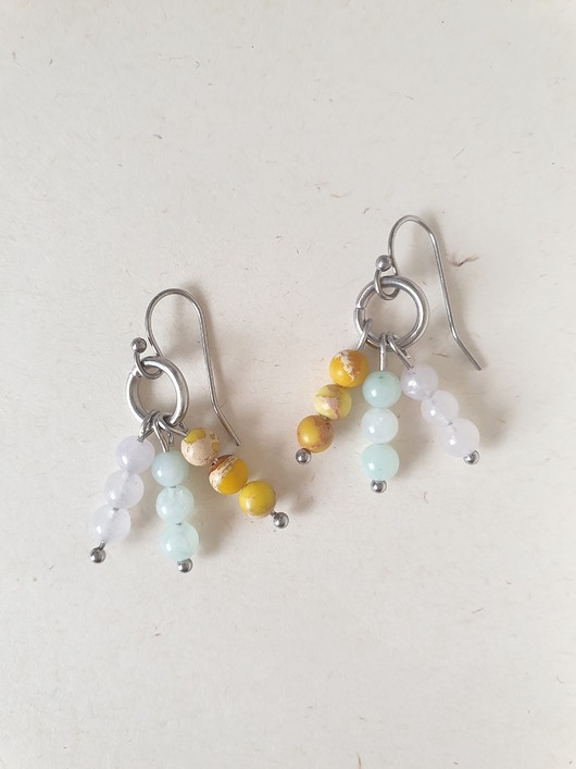 Image of Pakamera Kolczyki BOHO ART jadeit żółty, aqua, jaspis cesarski