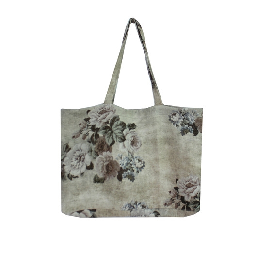 Image of Pakamera Duża torba lniana w kwiaty, shopper, torebka