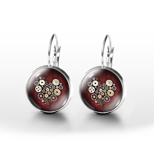 Image of Pakamera Kolczyki - Steampunk Heart