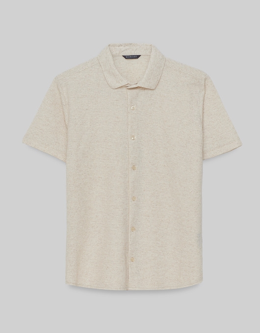 Image of Pakamera Koszula canonica 00530 na krótki rękaw beżowy slim fit