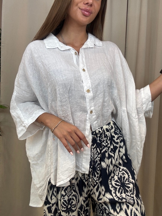 Image of Pakamera Koszula oversize lniana Bianco