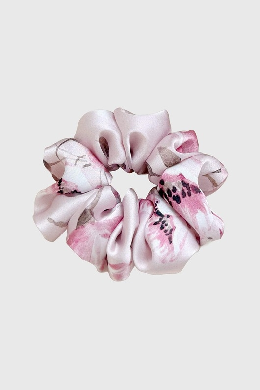 Image of Pakamera Gumka do włosów różowa w kwiatowy wzór Scrunchie Medium Rosie Cream