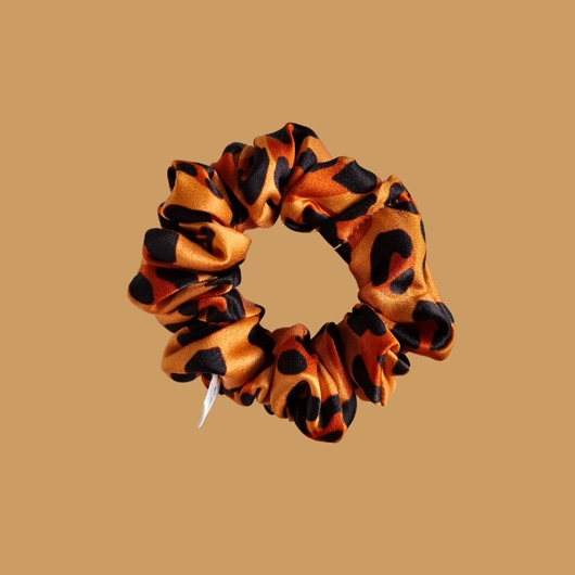 Image of Pakamera Gumka jedwabna, scrunchie, frotka brązowa panterka MINI