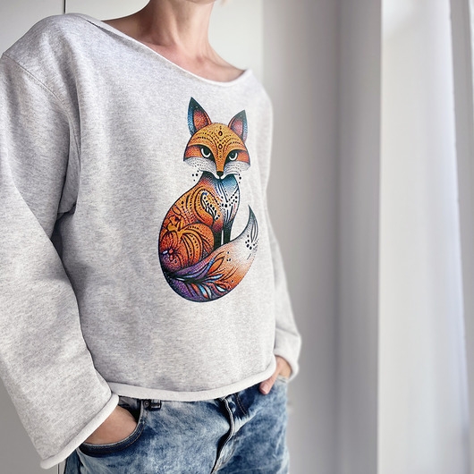 Image of Pakamera Lis dotwork Szara bluza cięta Bez ściągaczy