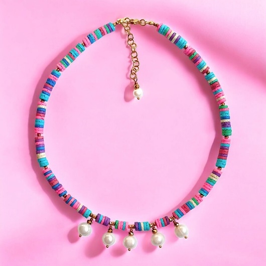 Image of Pakamera SUMMER COLLECTION naszyjnik : duże perły i kolorowa lawa