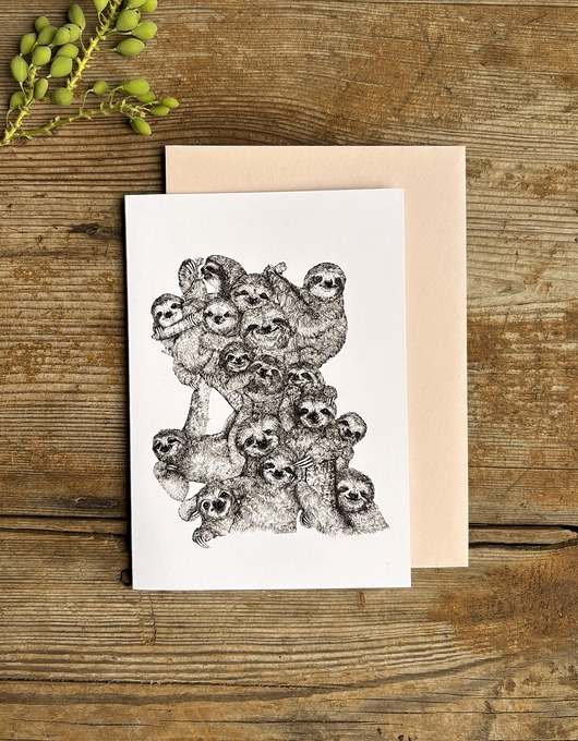 Image of Pakamera Leniwce- Kartka- Grafika- Ilustracja- Zwierzaki
