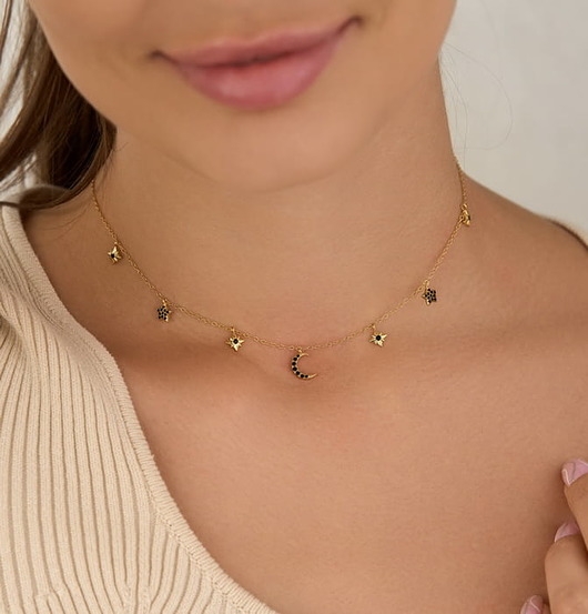 Image of Pakamera Choker czarne cyrkonie srebro 925 pozłacane