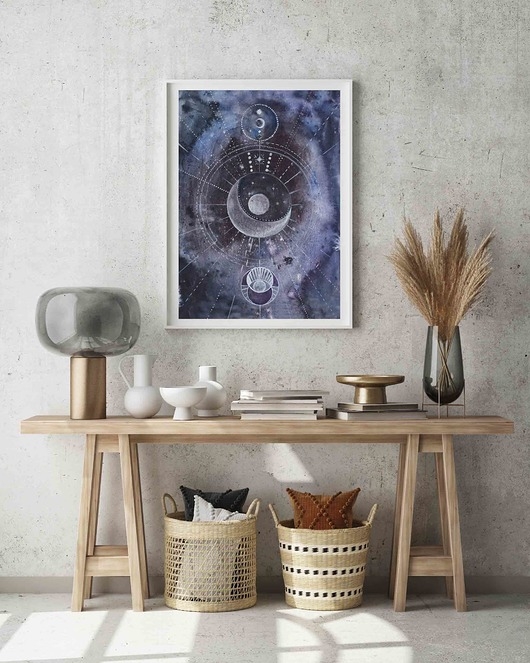 Image of Pakamera Plakat Wydruk Sacred Geometry Księżyc Słońce Oko