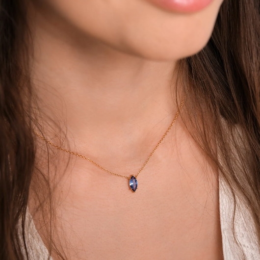 Image of Pakamera Złoty naszyjnik Blue Diamond z niebieską cyrkonią srebro 925 pozłacane