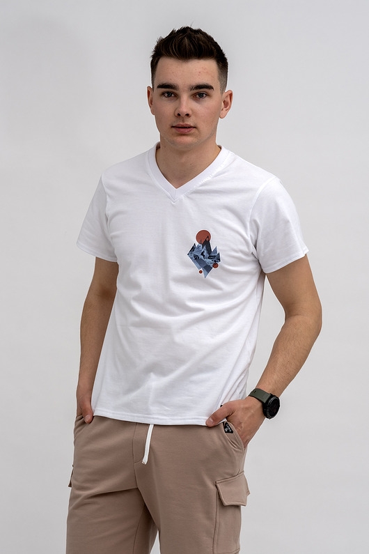 Image of Pakamera T-shirt męski biały do V z nadrukiem