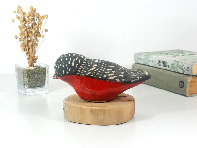 Image of Pakamera Ceramiczna dekoracja stojąca - czerwony ptak