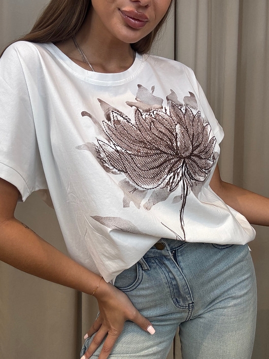 Image of Pakamera Bawełniany T-shirt Fiore Marrone