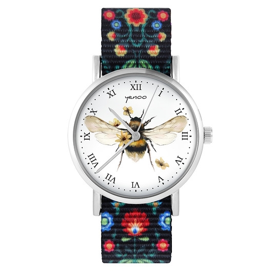 Image of Pakamera Zegarek - Bee natural - folk czarny, nylonowy