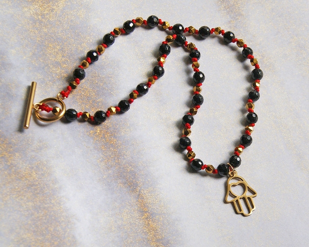 Image of Pakamera Choker OCHRONNY naszyjnik : turmalin &amp; hamsa
