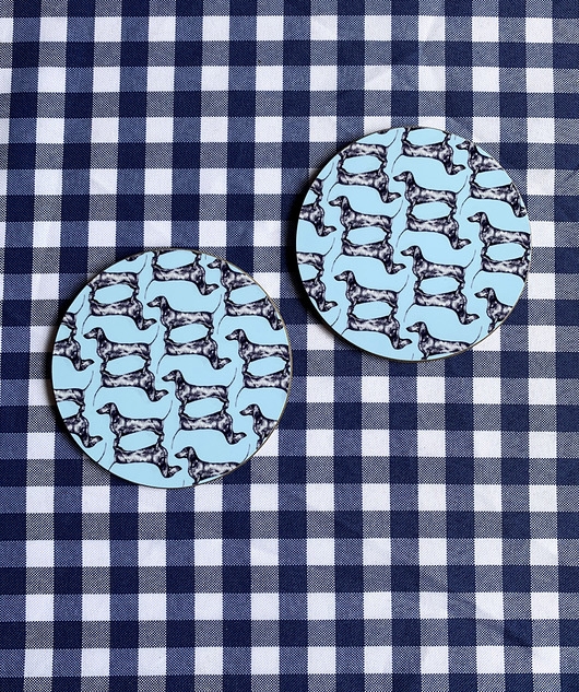 Image of Pakamera Podkładki pod kubek- Jamniki blue- Jamniczki- Ilustracja