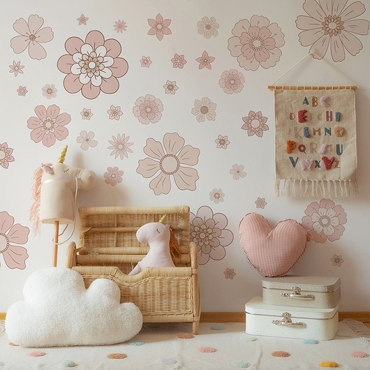 Image of Pakamera Pastelowe różowe stokrotki boho naklejki na ścianę wzór 1
