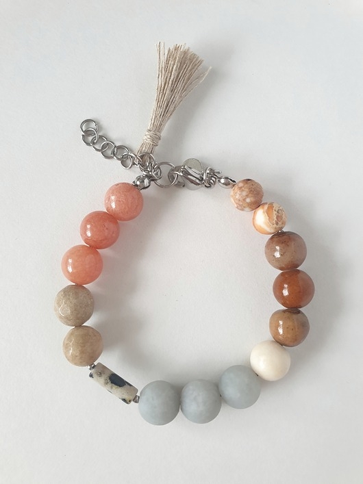 Image of Pakamera Bransoletka BOHO ART jadeit, jaspis, brąz, niebieski, rudy, beż