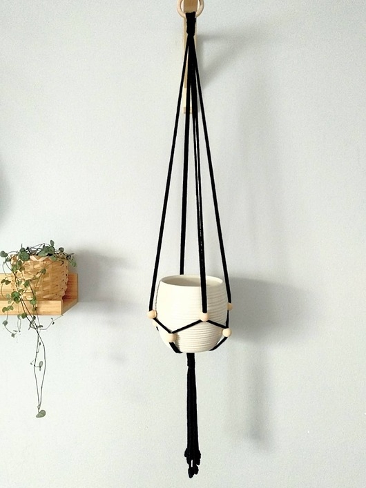 Image of Pakamera Kwietnik regulowany, makrama na doniczkę- japandi, modern boho