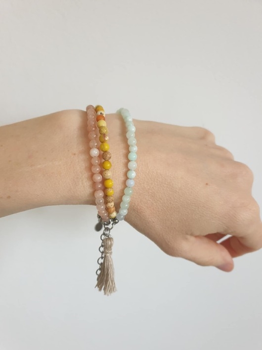 Image of Pakamera Bransoletka TRIO BOHO ART jadeit, jaspis, seledyn, aqua, żółty