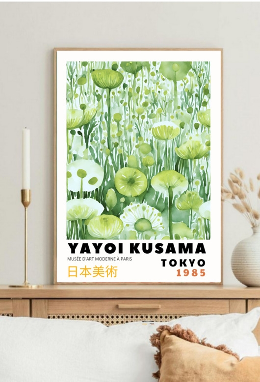 Image of PLAKAT dekoracyjny zielone kwiaty Yayoi Kusama, poster