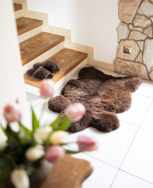 Image of Pakamera Skóra owcza naturalna Brązowa dywan naturalny narzuta Brązowy