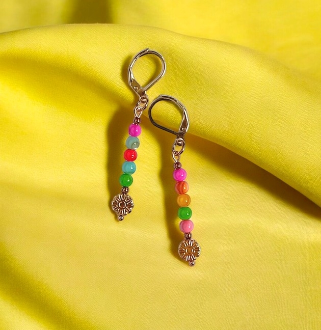 Image of Pakamera Kolczyki : summer collection : kolorowa muszla i kwiatuszki