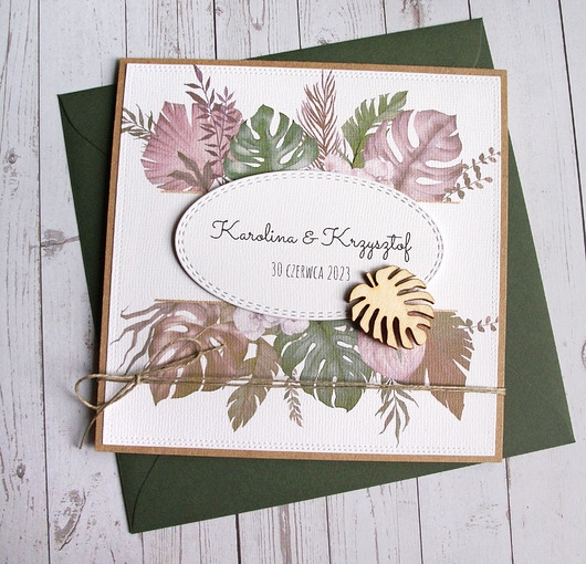 Image of Pakamera Kartka ślubna, PERSONALIZACJA : monstera BOHO