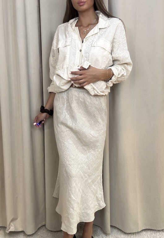 Image of Pakamera Spódnica lniana Beige maxi