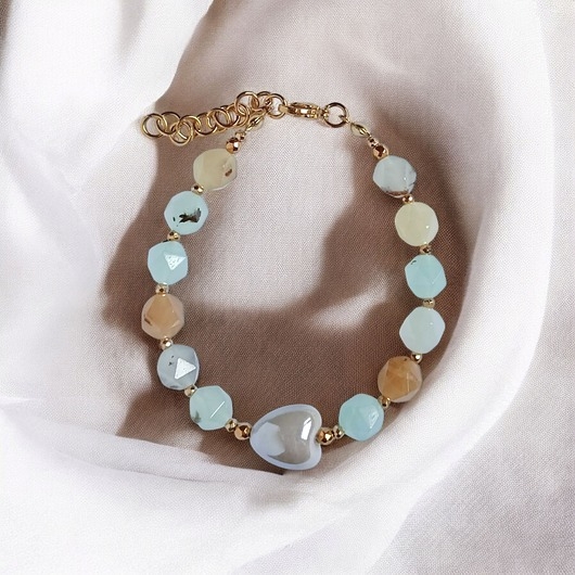 Image of Pakamera Bransoletka : SPRING collection: JADEIT i ceramiczne serduszko IV