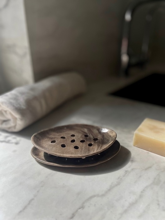 Image of Pakamera Ceramiczna Mydelniczka Owalna Marmurkowa Brązowo Beżowa