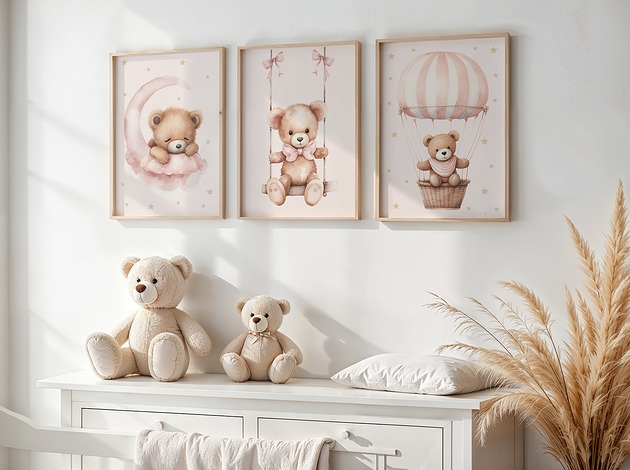 Image of Pakamera Zestaw 3 plakaty, obrazki do pokoju dziecka RÓŻOWE MISIE