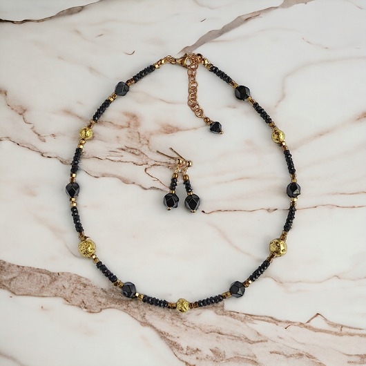 Image of Pakamera KOMPLET naszyjnik i kolczyki GLAM : krótki naszyjnik choker