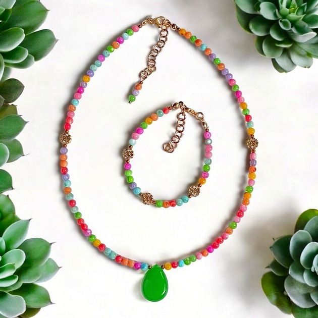 Image of Pakamera RAZEM TANIEJ : summer collection :: kolorowa muszla, jadeit i kwiatuszki