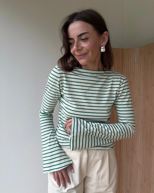 Image of Pakamera Longsleeve Sense green stripes bawełna