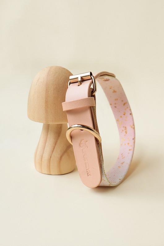Image of Pakamera Obroża Łączona Pink Confetti / Nude Leather 2 cm