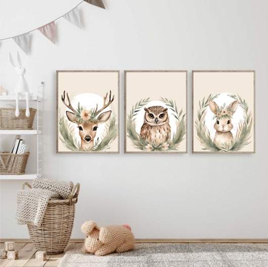 Image of 3 PLAKATY pokój dziecka zwierzątka leśne