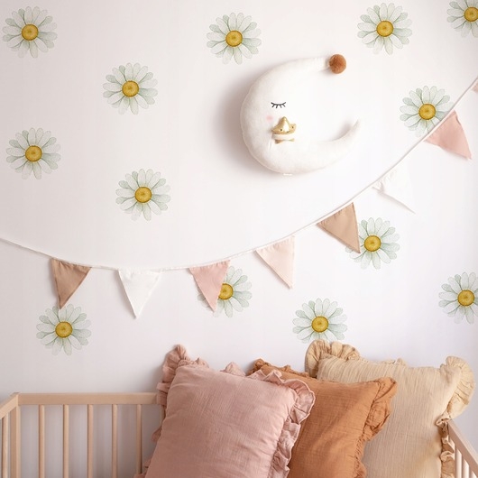 Image of Pakamera Naklejki na ścianę dla dzieci STOKROTKI kwiatki kwiaty akwarela boho