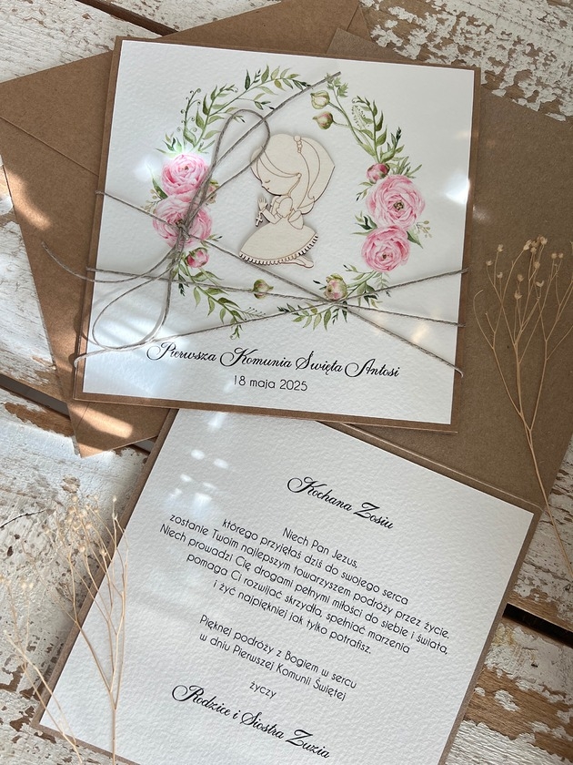 Image of Pakamera Personalizowana pamiątka komunii - Kartka na komunię z kopertą