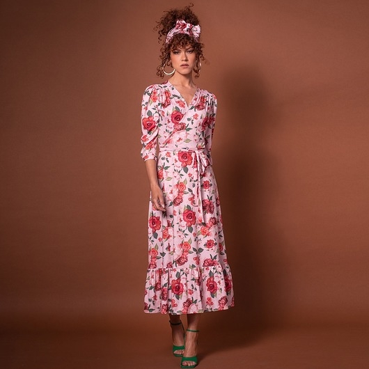 Image of Lady retro - sukienka z falbaną w kwiaty