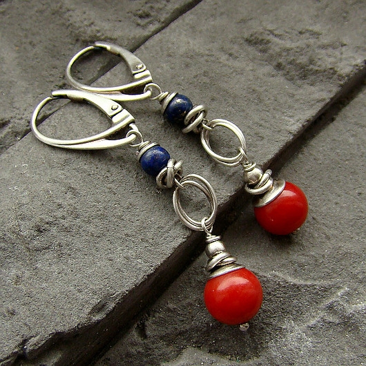 Image of Pakamera Koral i lapis lazuli - kolczyki