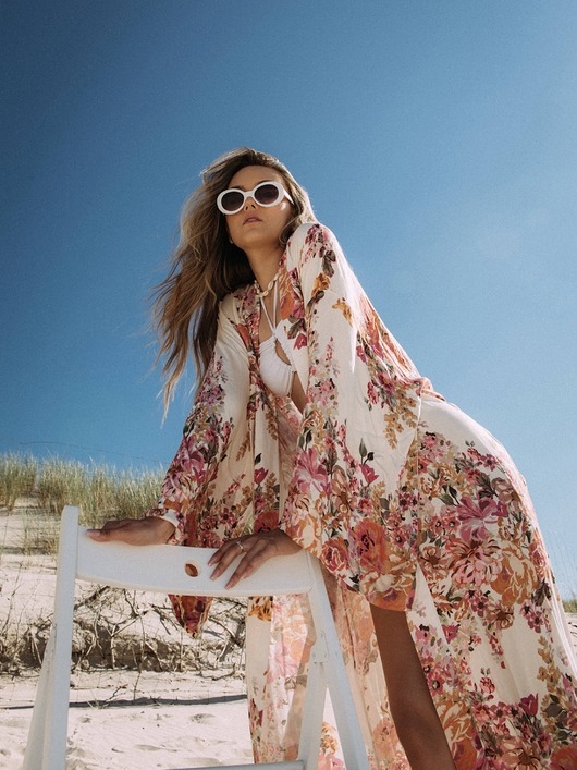 Image of Pakamera Kimono Flower Ecru LONG