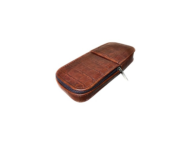 Image of Pakamera Etui na pióra na trzy sztuki ciemno brązowe krokodyl skóra