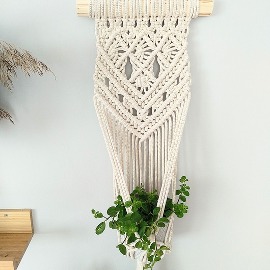Image of Pakamera Kwietnik na ścianę- makrama ARIEL kolor naturalny, Boho dekoracja
