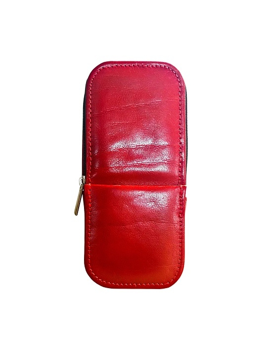 Image of Pakamera Etui na 3 pióra długopisy czerwone skóra