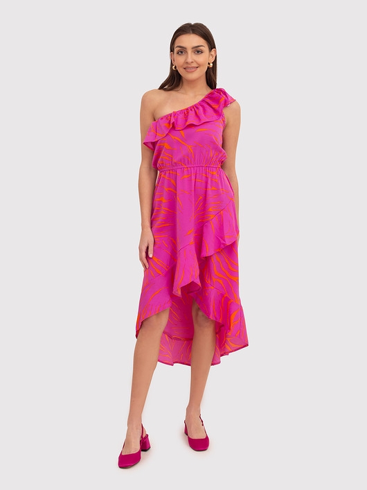 Image of Sukienka z falbanką na jedno ramię w kolorze różowym DA1722 PINK