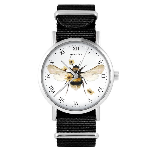 Image of Pakamera Zegarek - Bee natural - czarny, nylonowy