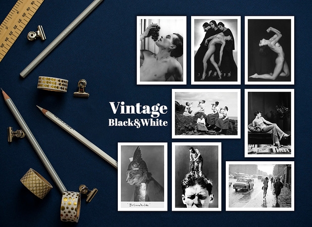 Image of Pakamera Zestaw Kartek VINTAGE BLACK&amp;WHITE - Set 8 szt
