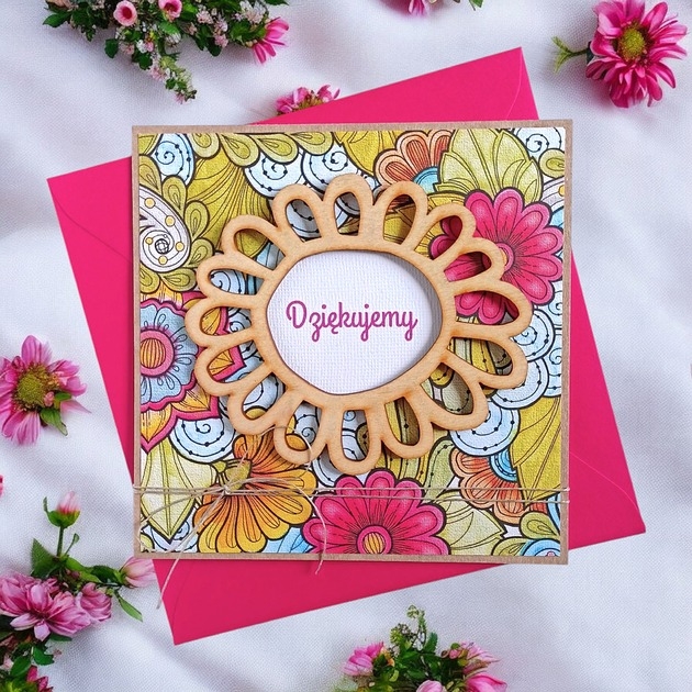Image of Pakamera Dziękujemy : PODZIĘKOWANIE : kartka handmade : witrażowe kwiaty
