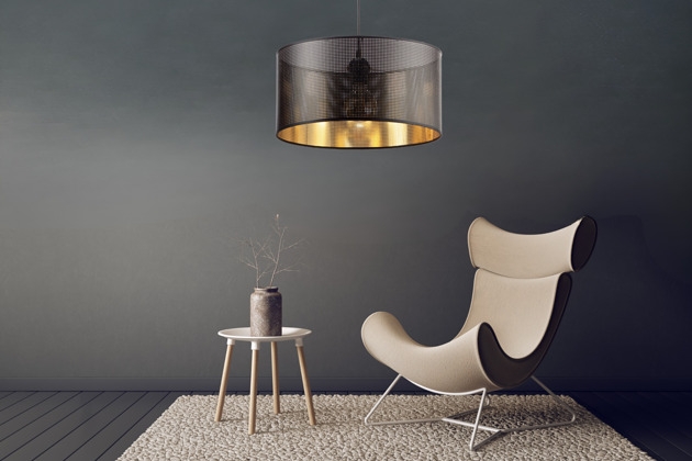 Image of Pakamera Czarna lampa dziurki ażur led E27 abażur 40 cm